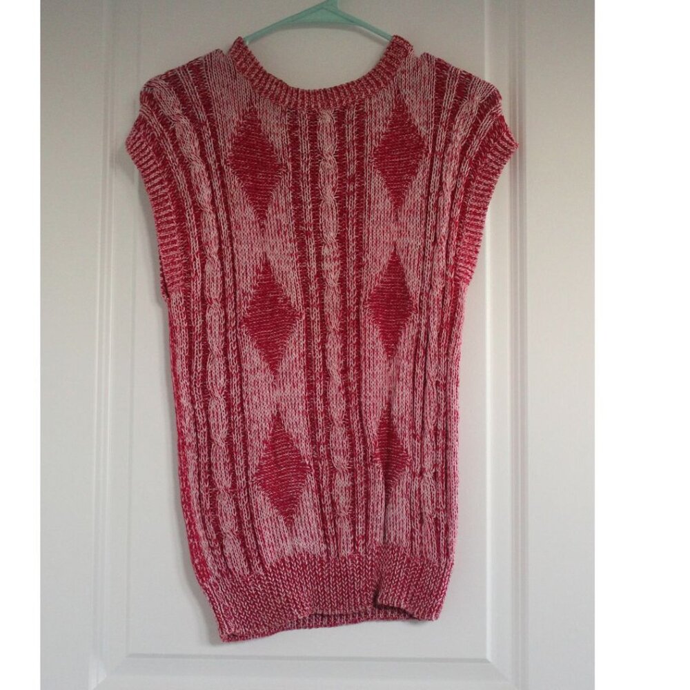 Vintage OHI Woven Sweater Vest Dusty Pink Red Size Large Grandpacore